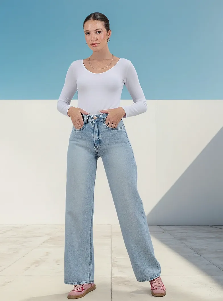 Jeans Cenitho Wide Leg Clásico Celeste Rígido