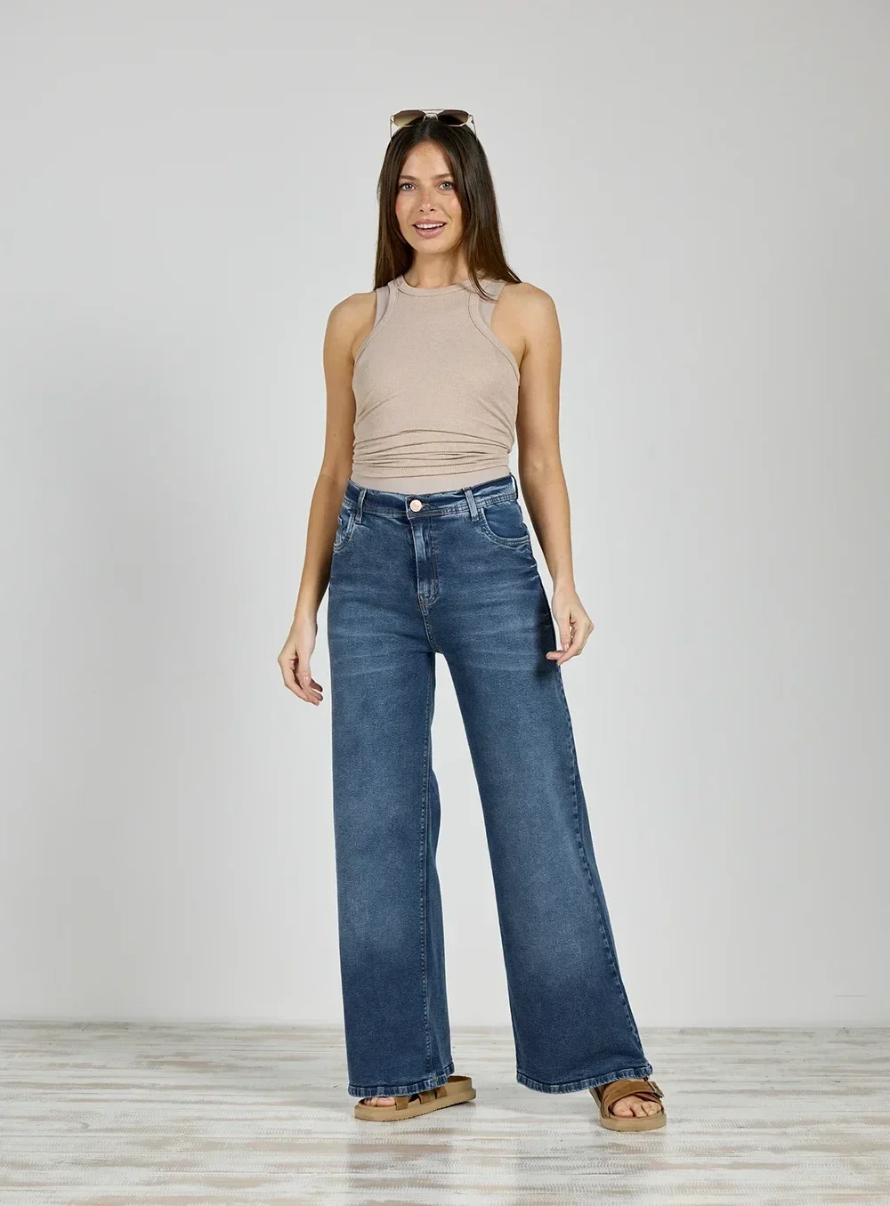 Jeans Cenitho Wide Leg Stone con Gancho Elastizado