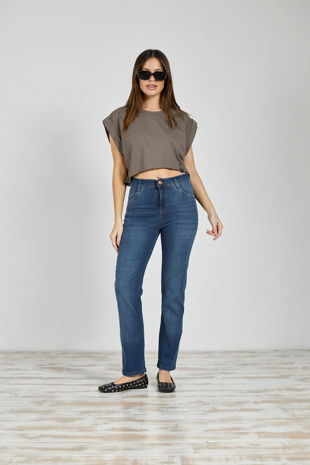 Jeans Cenitho Recto Bolsillo Pulido Azul Elastizado