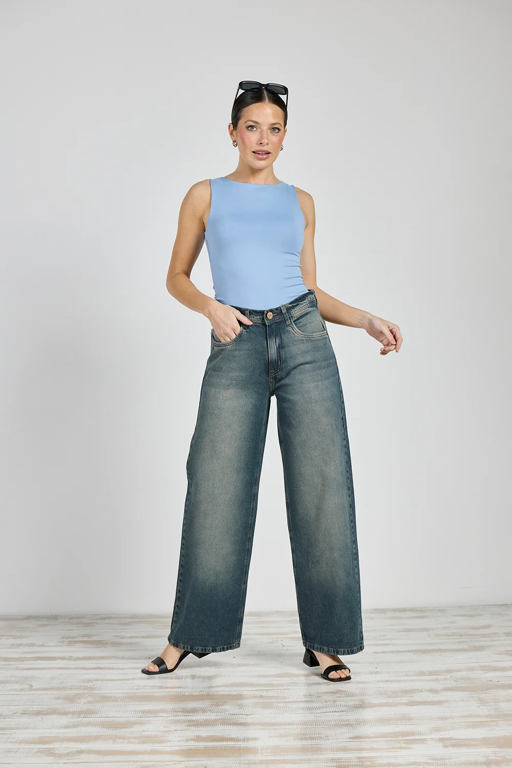 Jean Cenitho Wide Leg Vintage Óxido Rígido