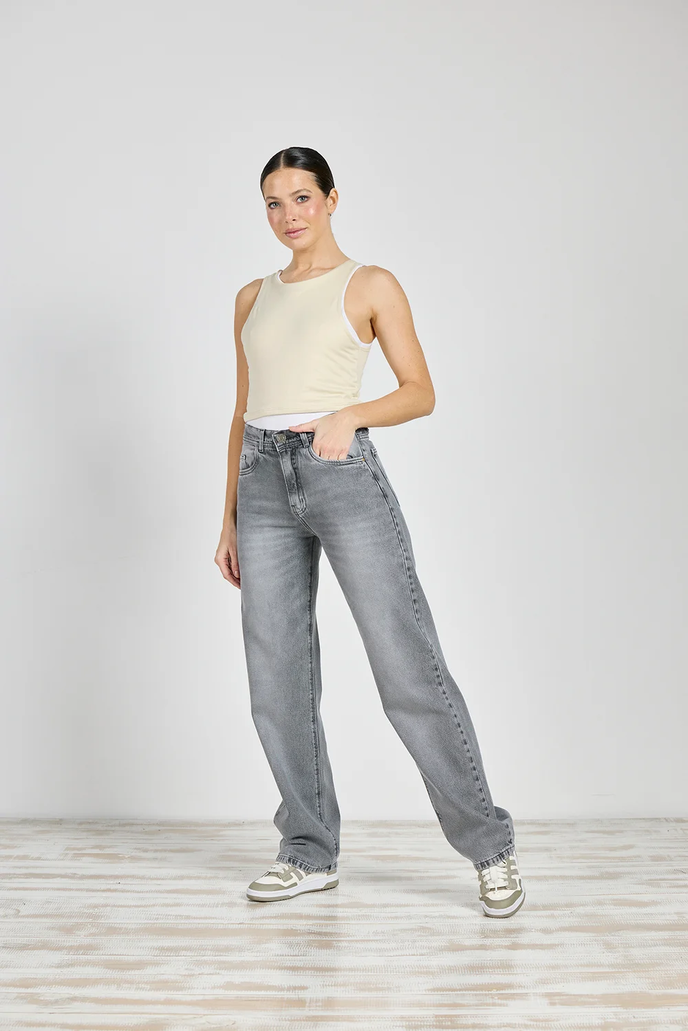 Jeans Cenitho Recto Clásico Gris Elastizado