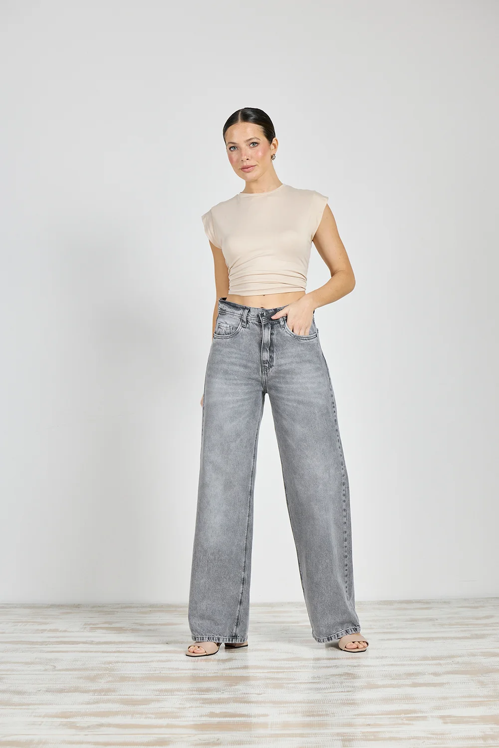 Jean Cenitho Wide Leg Clásico Bolsillo Pulido Rígido