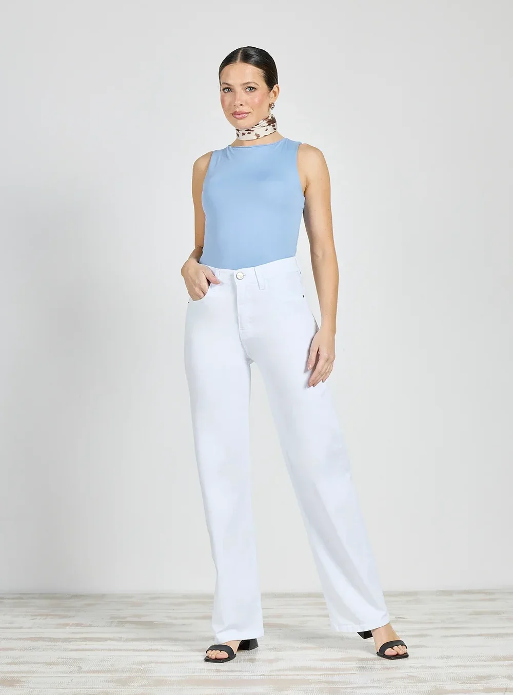 Jeans Cenitho Wide Leg Clásico Blanco Elastizado