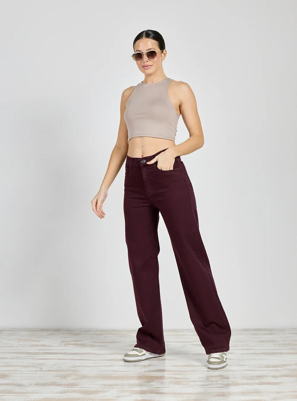 Jeans Cenitho Wide Leg Clásico Bordo Elastizado