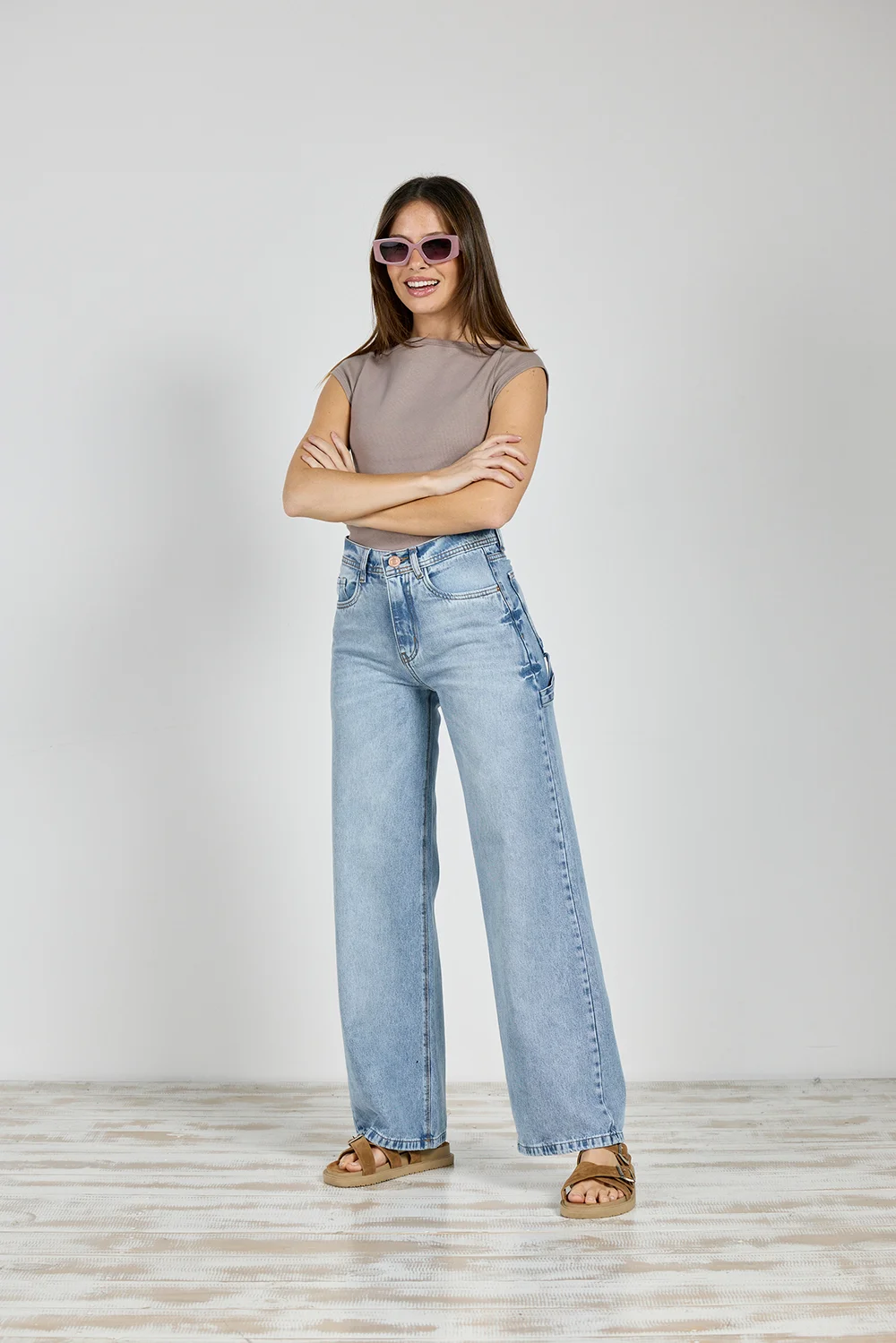 Jean Cenitho Wide Leg Carpenter Stone Rígido