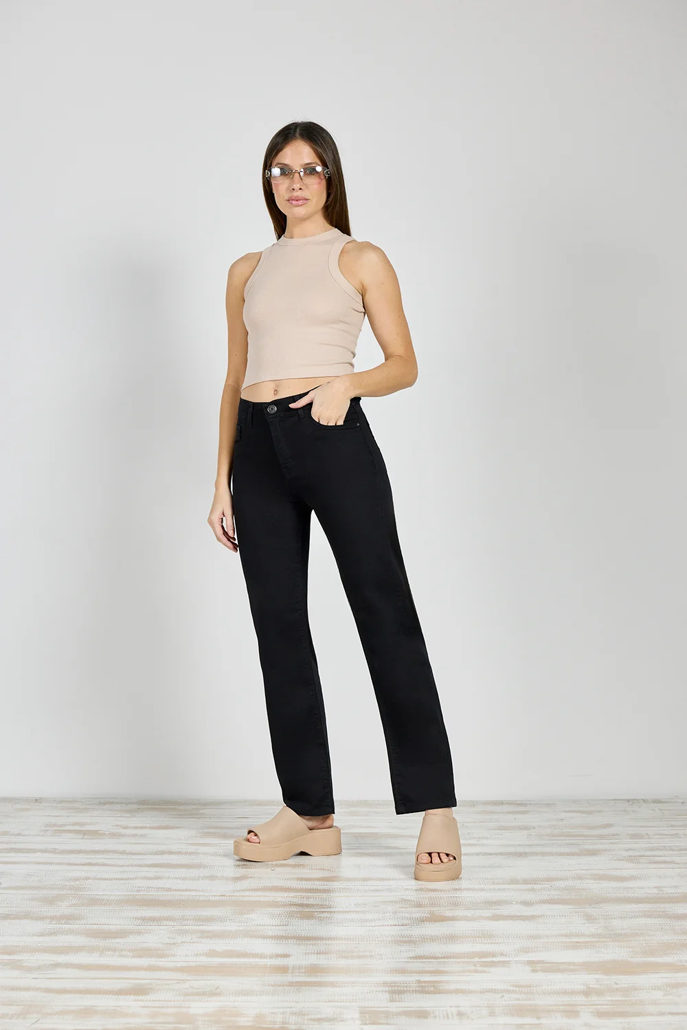 Jeans Cenitho Recto Clásico Negro Elastizado