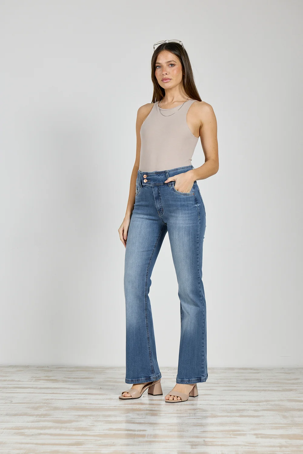 Jeans Cenitho Semi Oxford Stone Cintura Ancha Elastizado