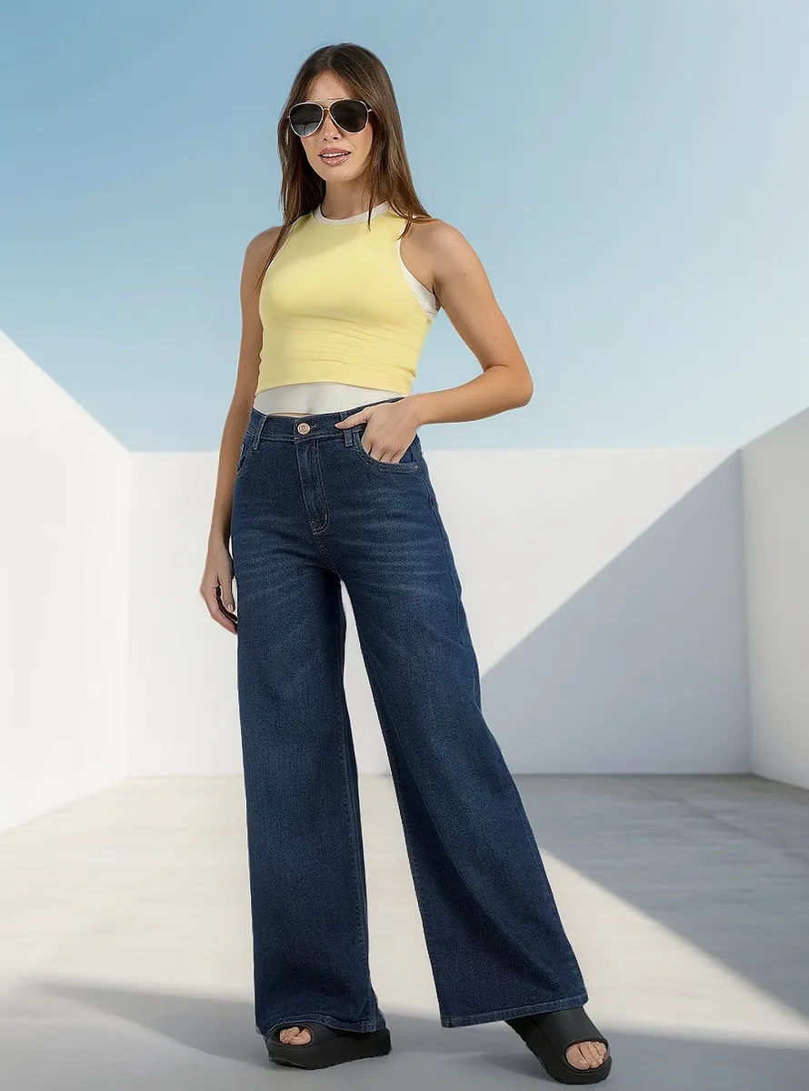 Jeans Cenitho Wide Leg Clásico Azul Elastizado