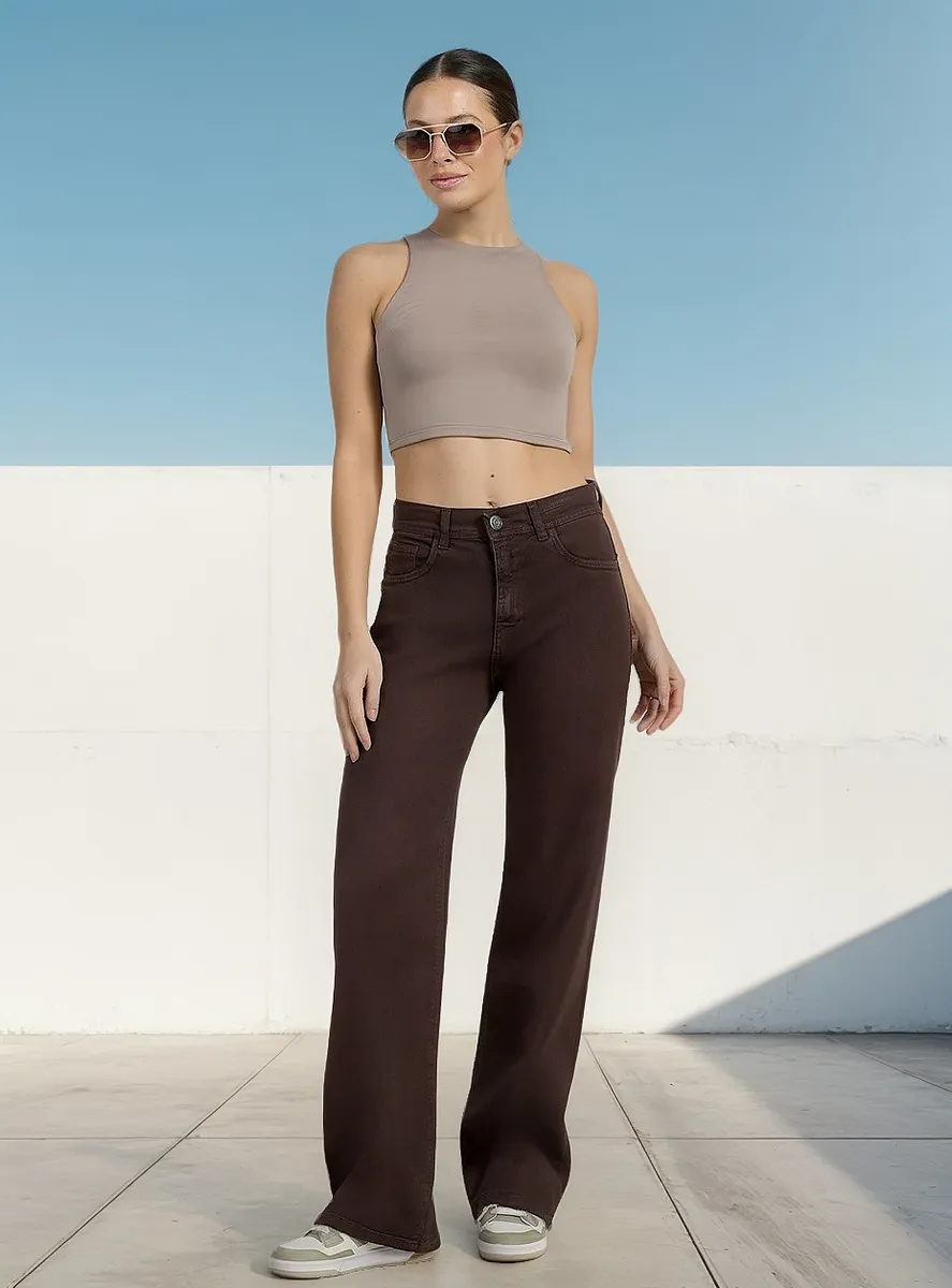 Jeans Cenitho Wide Leg Clásico Chocolate Elastizado