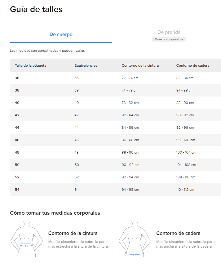 Guía de talles
