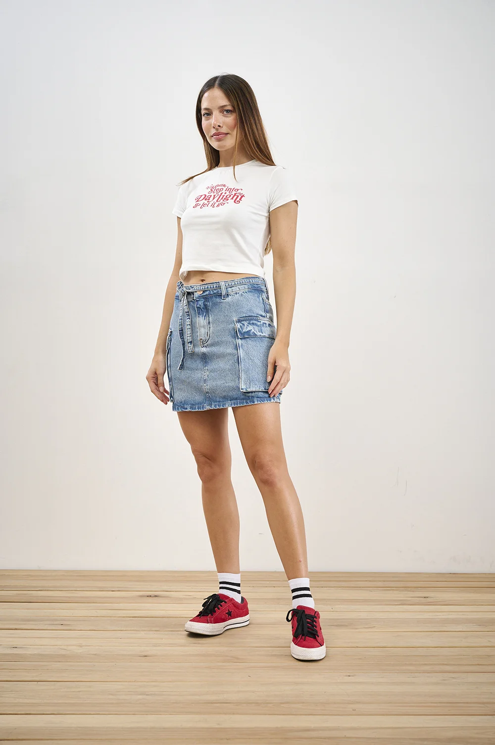 Pollera Cenitho Cargo con Cinto Celeste Rígido